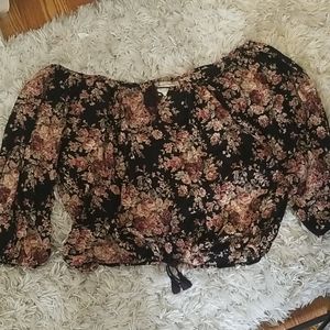 Denim &Supply Floral Boho Black Top Size XL